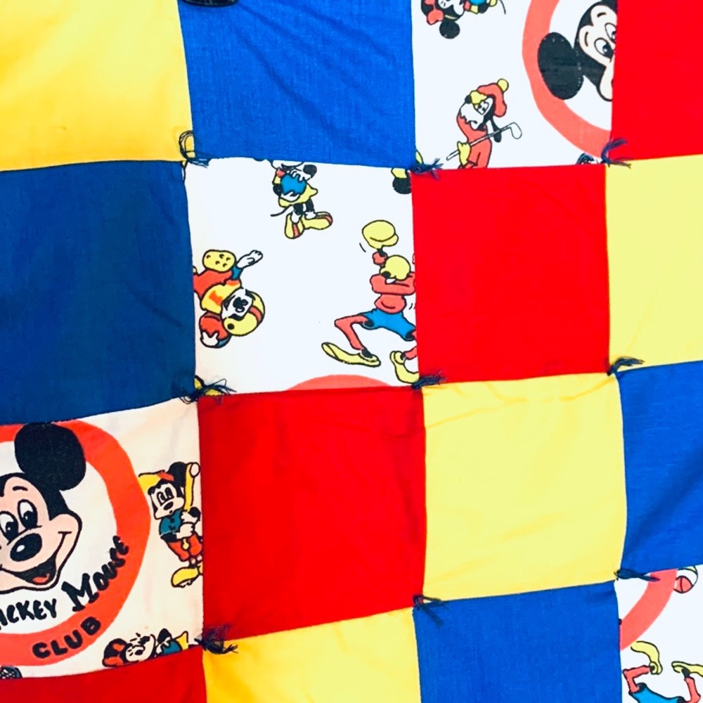 Vintage Handmade Patchwork Mickey Mouse Disney Baby Blanket - Picture 2 of 10